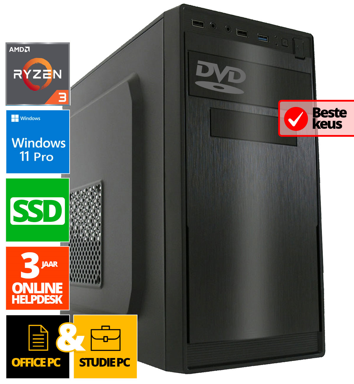 Budget Office PC - Ryzen 3 - 500GB SSD - 16GB RAM - Radeon Vega 8 - Wi