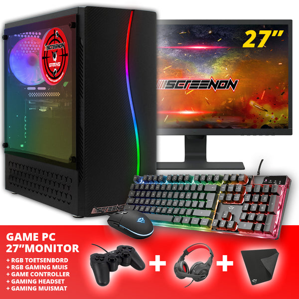 ScreenON - Gaming Set - X150126 - V2 (GamePC.X150126 + 27 Inch Monitor + Toetsenbord + Muis)