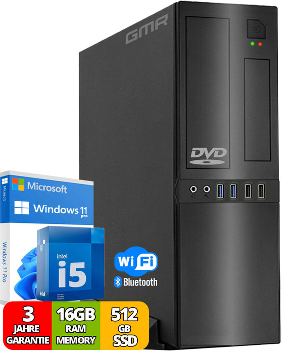 Desktop PC with Intel i5 4-Thread 3.20 GHz | 16GB DDR3 | 512GB SSD | DVD±RW | USB3 | WiFi 600 and Bluetooth 5 | Windows 11 Professional 64-Bit | Business Office Multimedia Computer | 3 year warranty!