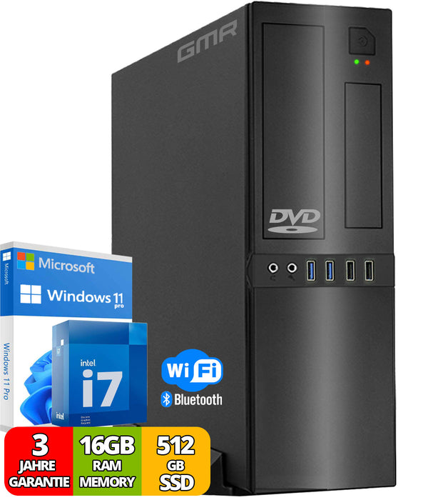 Desktop PC with Intel i7 8-Thread 4.00 GHz | 16GB DDR3 | 512GB SSD | DVD±RW | USB3 | WiFi 600 and Bluetooth 5 | Windows 11 Professional 64-Bit | Business Office Multimedia Computer | 3 year warranty!
