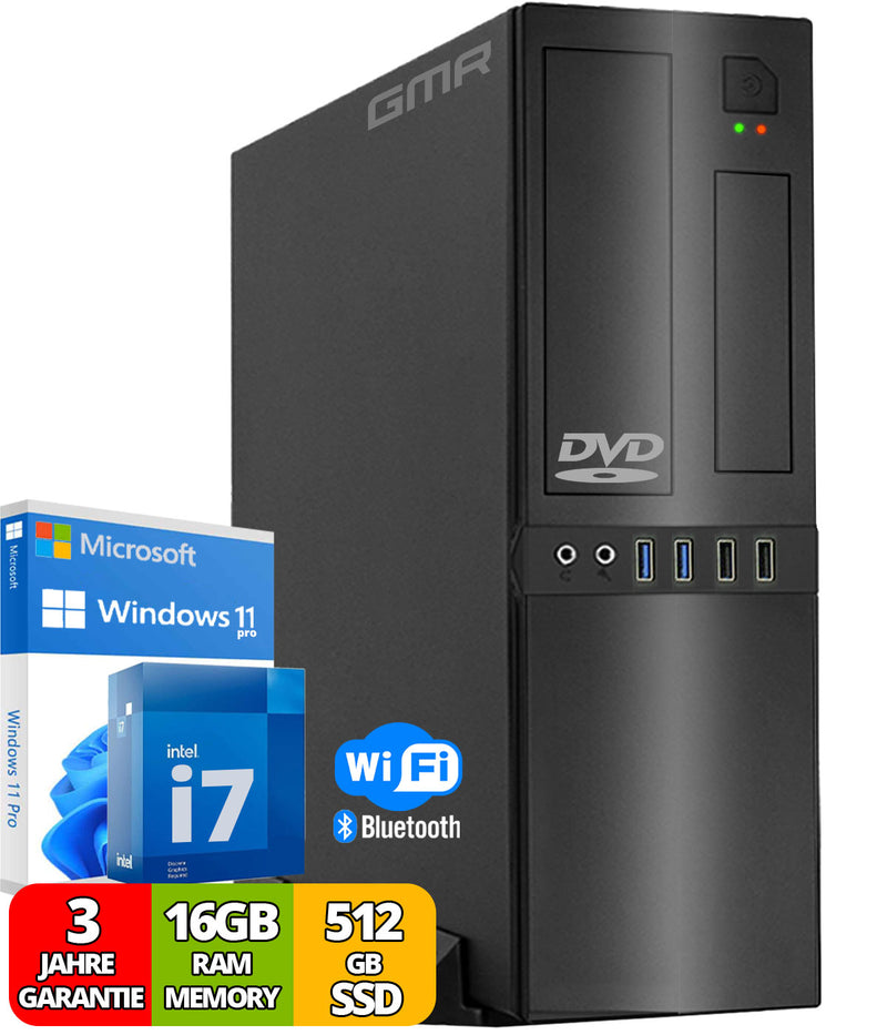 Desktop PC with Intel i7 8-Thread 4.00 GHz | 16GB DDR3 | 512GB SSD | DVD±RW | USB3 | WiFi 600 and Bluetooth 5 | Windows 11 Professional 64-Bit | Business Office Multimedia Computer | 3 year warranty!