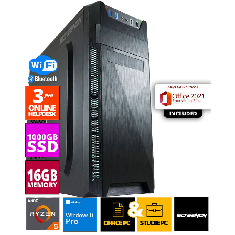 Budget Office PC - Ryzen 5 - 1TB NVMe SSD - 16GB RAM - Radeon Vega 7 - Wi-Fi & Bluetooth