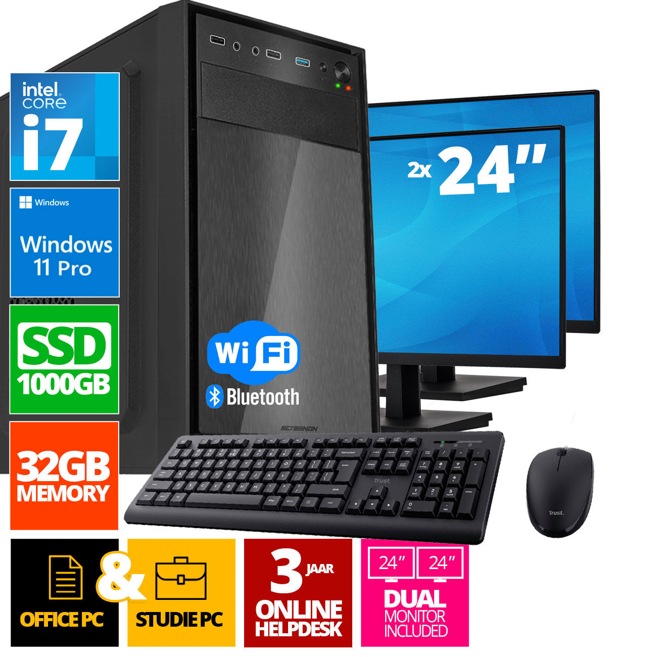 Intel Compleet PC SET | Intel Core i7 | 16 GB DDR4 | 512 GB SSD - NVMe