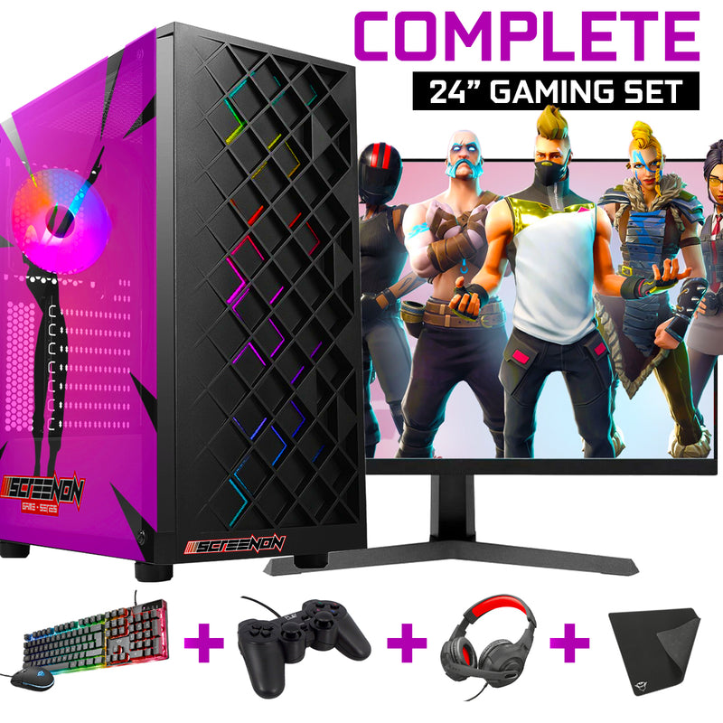 ScreenON - Complete Fortnite Gaming PC Sets - ( Game PC + 24 Inch Monitor + Toetsenbord + Muis + Controller )