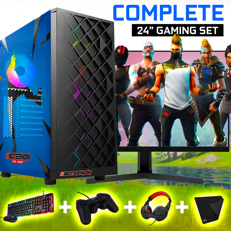 ScreenON - Complete Fortnite Gaming PC Set - X21899 - V1 ( Game PC X21899 + 24 Inch Monitor + Toetsenbord + Muis + Controller )