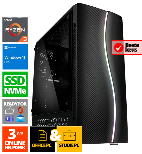 Budget Office PC - Ryzen 3 - 500GB SSD - 16GB RAM - Radeon Vega 8 - Windows 11 Pro + WiFi & Bluetooth