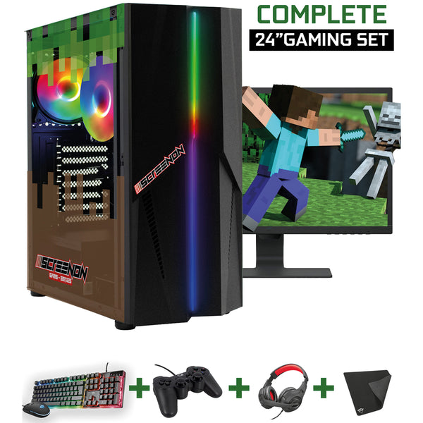 ScreenON - Minecraft Edition Gaming Set - X10999 - V1, V2 & V3 (GamePC.X10999 + 24 Inch Monitor + Toetsenbord + Muis + Controller) + WiFi & Bluetooth