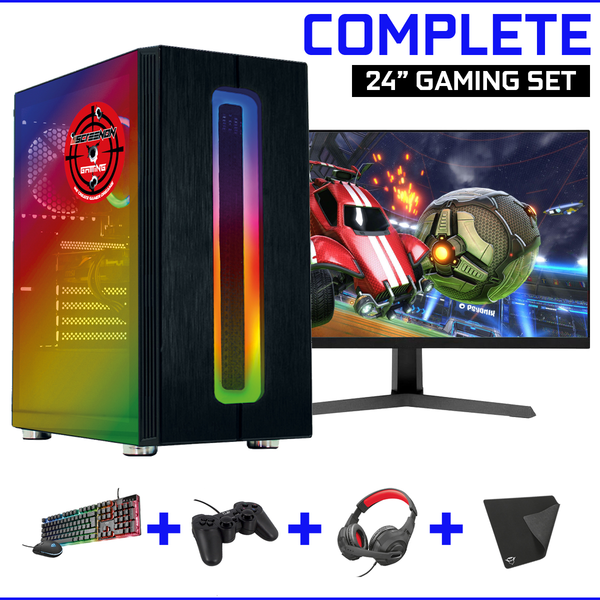 ScreenON - Gaming Set - X150128 - V1 (GamePC.X150128 + 24 Inch Monitor + Toetsenbord + Muis, Controller, Headset & Muismat) + WiFi & Bluetooth