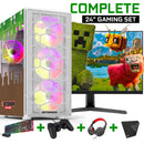 ScreenON - Minecraft Gaming SET White - (GamePC + 24 Inch Monitor + Toetsenbord + Muis + Controller + Headset + Muismat) inclusief WiFi & Bluetooth!