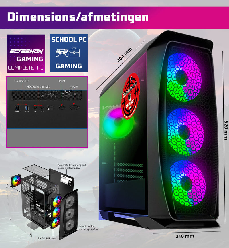 ScreenON - Gaming Set - X200126 - V2 (GamePC.X200126 + 27 Inch Monitor + Toetsenbord + Muis)