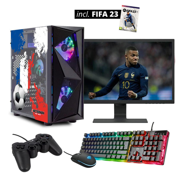 ScreenON - FIFA 23 Gaming PC Set + gratis FIFA 23 game cadeau – Frankrijk edition - (GamePC.FF23-V1103024 + 24 Inch Monitor + Toetsenbord + Muis + Game controller) - ScreenOn