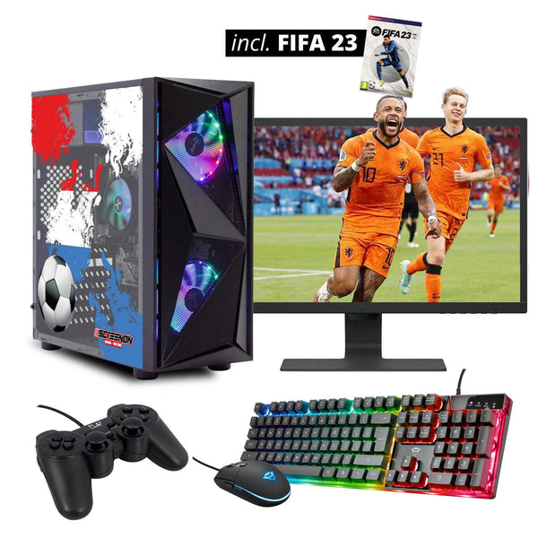ScreenON - FIFA 23 Gaming PC Set + gratis FIFA 23 game cadeau – Nederland edition - (GamePC.FF23-V1101024 + 24 Inch Monitor + Toetsenbord + Muis + Game controller) - ScreenOn