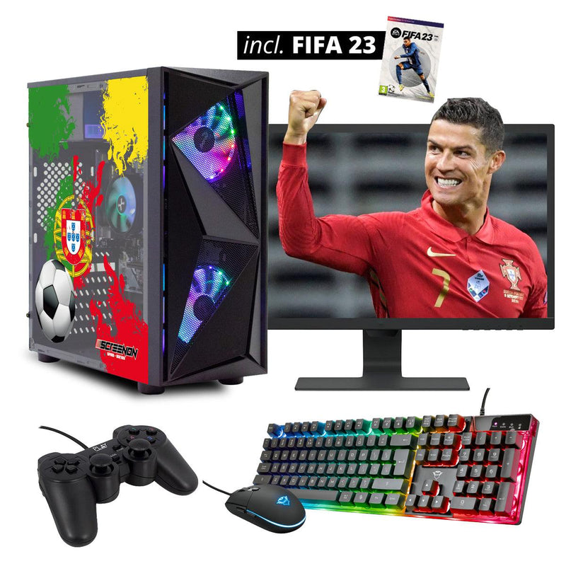 ScreenON - FIFA 23 Gaming PC Set + gratis FIFA 23 game cadeau – Portugal edition - (GamePC.FF23-V1106124 + 24 Inch Monitor + Toetsenbord + Muis + Game controller) - ScreenOn