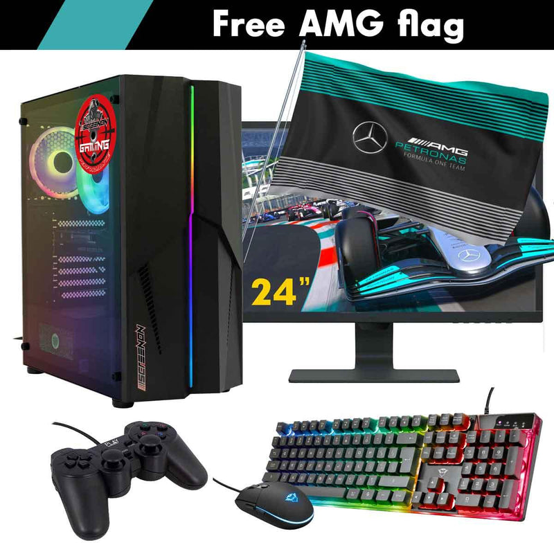 ScreenON - Racing Gaming Set + AMG Flag - F3124024 - (GamePC.F11040 + 24 Inch Monitor + Toetsenbord + Muis + Controller + Gratis AMG Flag) - ScreenOn