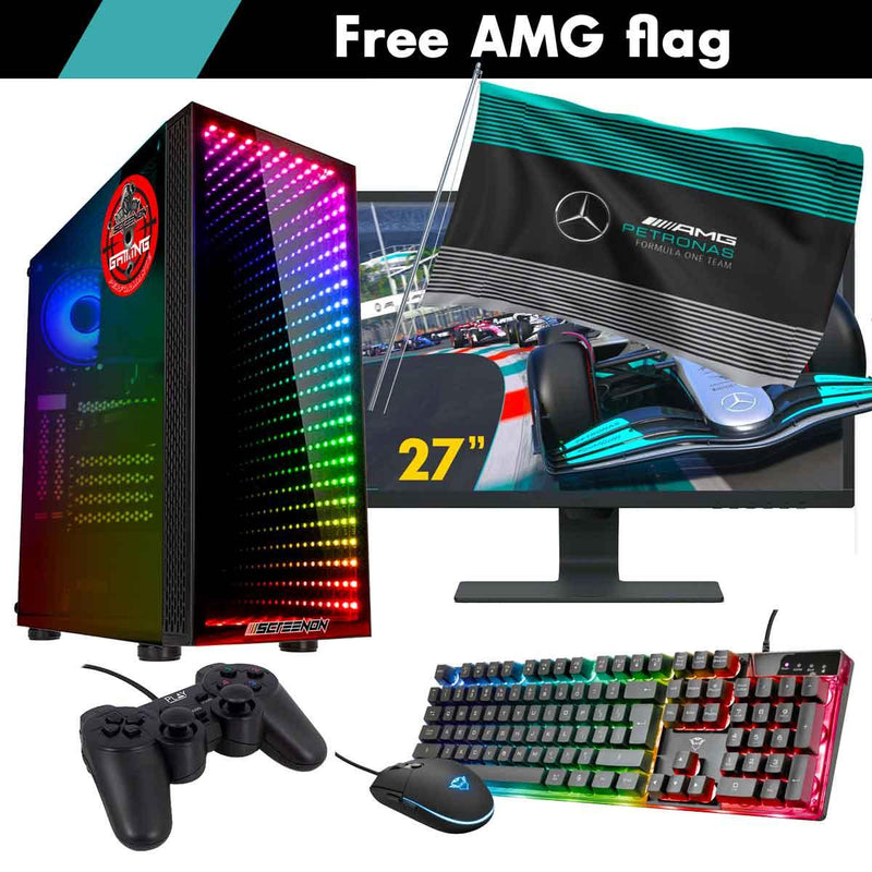 ScreenON - Racing Gaming Set + AMG Flag - F3436527 - (GamePC.F14065 + 27 Inch Monitor + Toetsenbord + Muis + Controller + Gratis AMG Flag) - ScreenOn