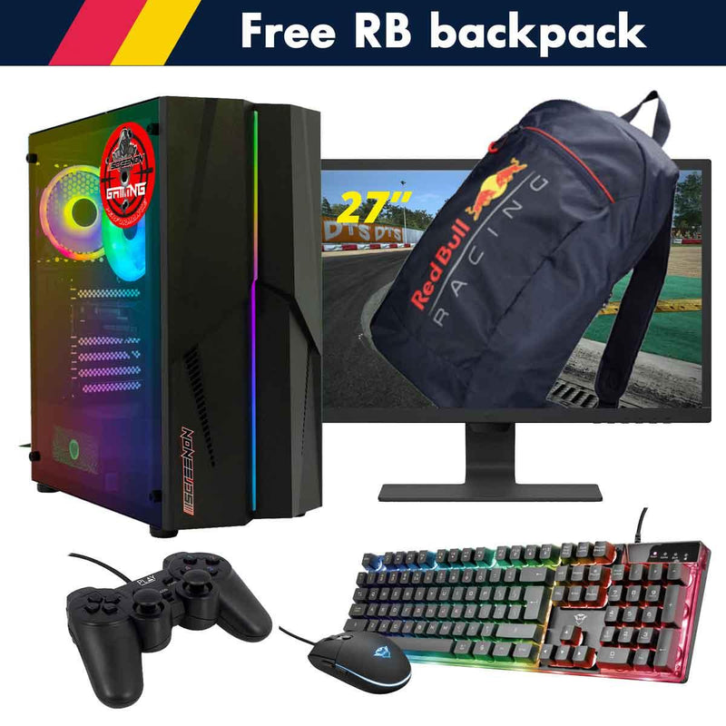 ScreenON - Racing Gaming Set + Red Bull Backpack - F1114027 - (GamePC.F11040 + 27 Inch Monitor + Toetsenbord + Muis + Controller + Gratis Red Bull Backpack) - ScreenOn