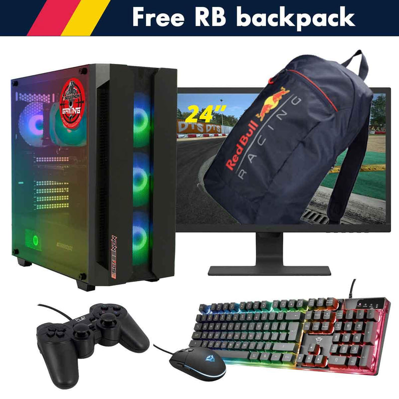 ScreenON - Racing Gaming Set + Red Bull Backpack - F1215024 - (GamePC.F12050 + 24 Inch Monitor + Toetsenbord + Muis + Controller + Gratis Red Bull Backpack) - ScreenOn